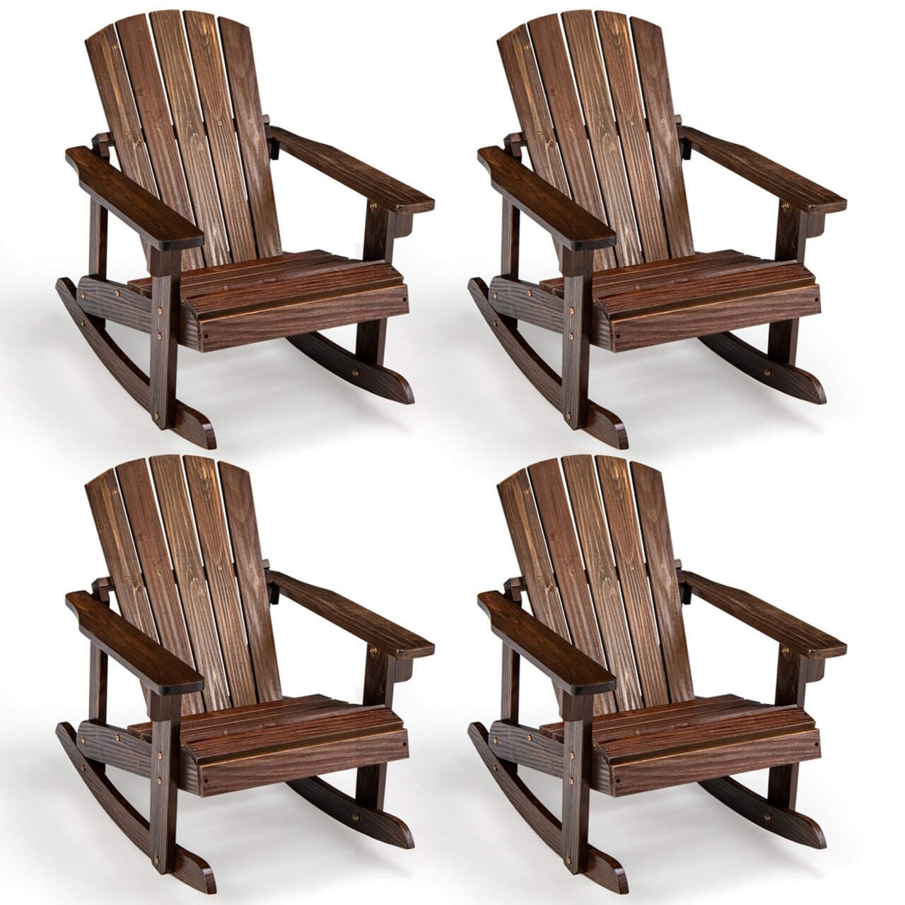 Gymax 4PCS Kid Adirondack Rocking Chair Outdoor Solid Wood Slatted